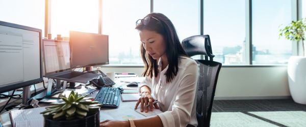 A casting director working at her desk.